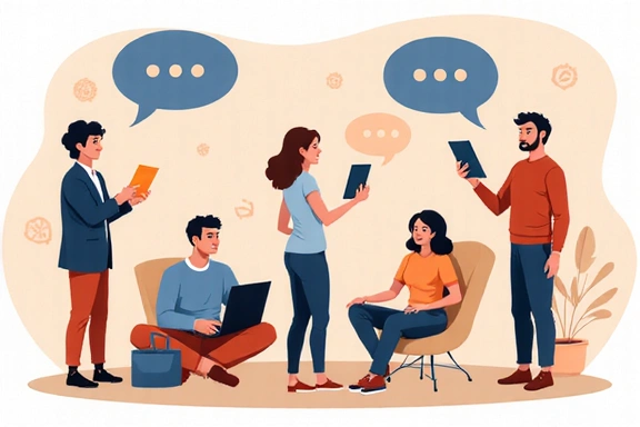 Illustration of a person happily communicating, symbolizing customer service and connection.