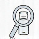 Icon representing expert curation with a magnifying glass over a product bottle.
