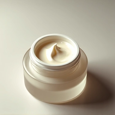 A luxurious jar of 'Deep Hydration Cream', rich and creamy in texture, with a subtle glow.